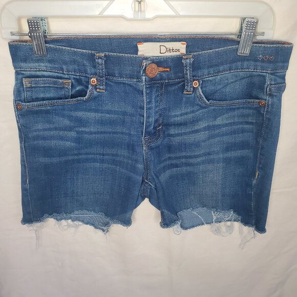 Pre-Loved Women’s Blue Dittos Skinny Flare Mid Rise Shorts Size 27 - Picture 1 of 9